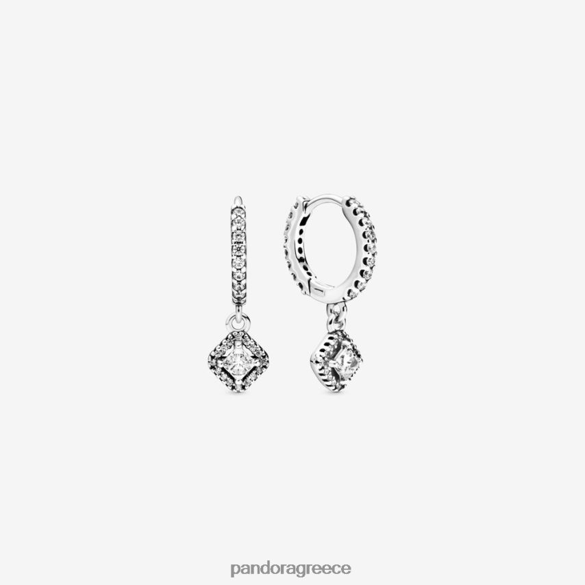 ασήμι στερλίνα αξεσουάρ Pandora τετράγωνα λαμπερά σκουλαρίκια κρίκοι 4JZJZH918