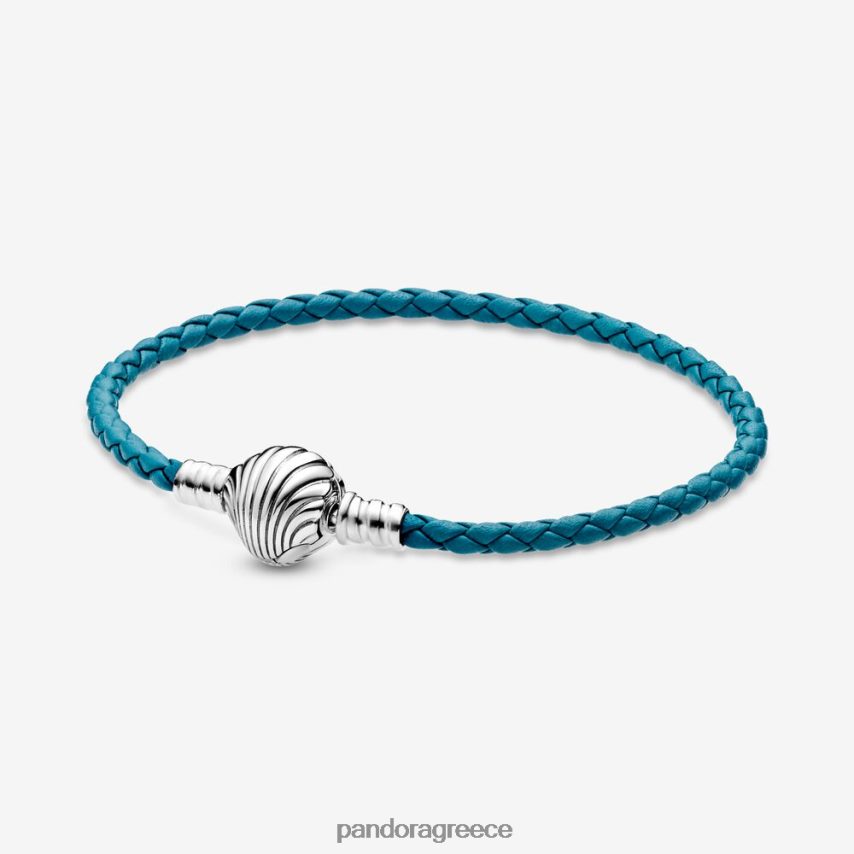 ασήμι στερλίνα αξεσουάρ Pandora Στιγμές κοχύλι κούμπωμα τιρκουάζ πλεγμένο δερμάτινο βραχιόλι 4JZJZH350