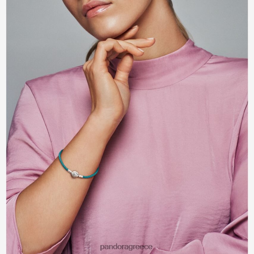 ασήμι στερλίνα αξεσουάρ Pandora Στιγμές κοχύλι κούμπωμα τιρκουάζ πλεγμένο δερμάτινο βραχιόλι 4JZJZH350