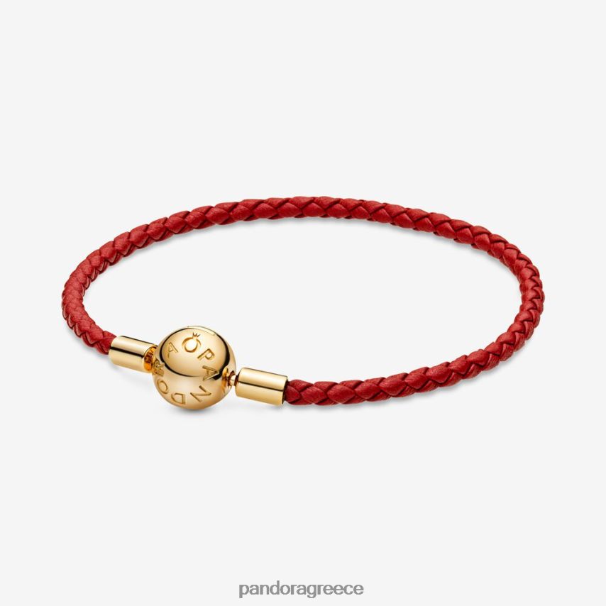 επίχρυσο/κόκκινο αξεσουάρ Pandora Στιγμές υφαντό δερμάτινο βραχιόλι 4JZJZH371