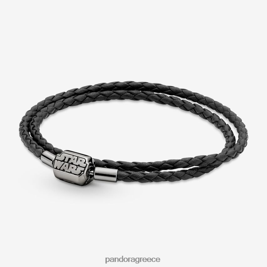 με ρουθήνιο/μαύρο αξεσουάρ Pandora Στιγμές star wars κούμπωμα διπλό δερμάτινο βραχιόλι 4JZJZH467