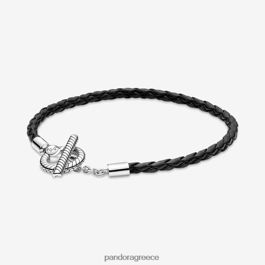 ασήμι στερλίνα αξεσουάρ Pandora Στιγμές πλεγμένο δερμάτινο t-bar βραχιόλι 4JZJZH433