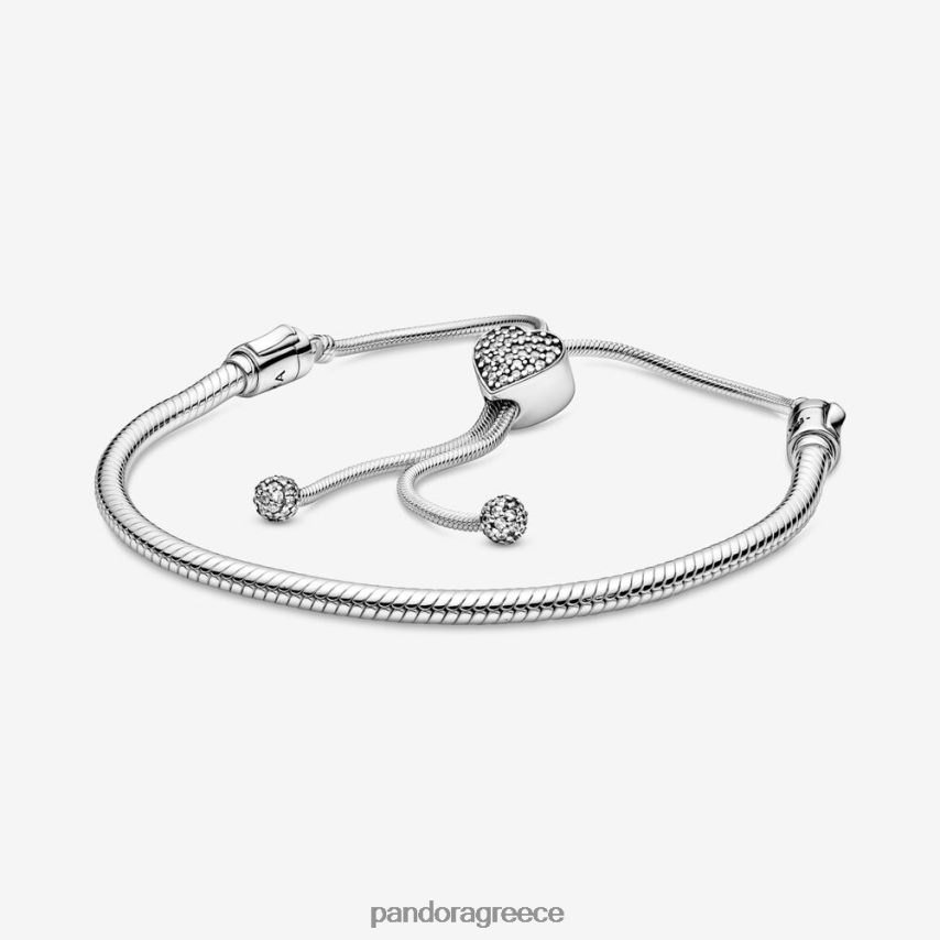 ασήμι στερλίνα αξεσουάρ Pandora στιγμές στρώνω καρδιά κούμπωμα φίδι αλυσίδα slider βραχιόλι 4JZJZH434
