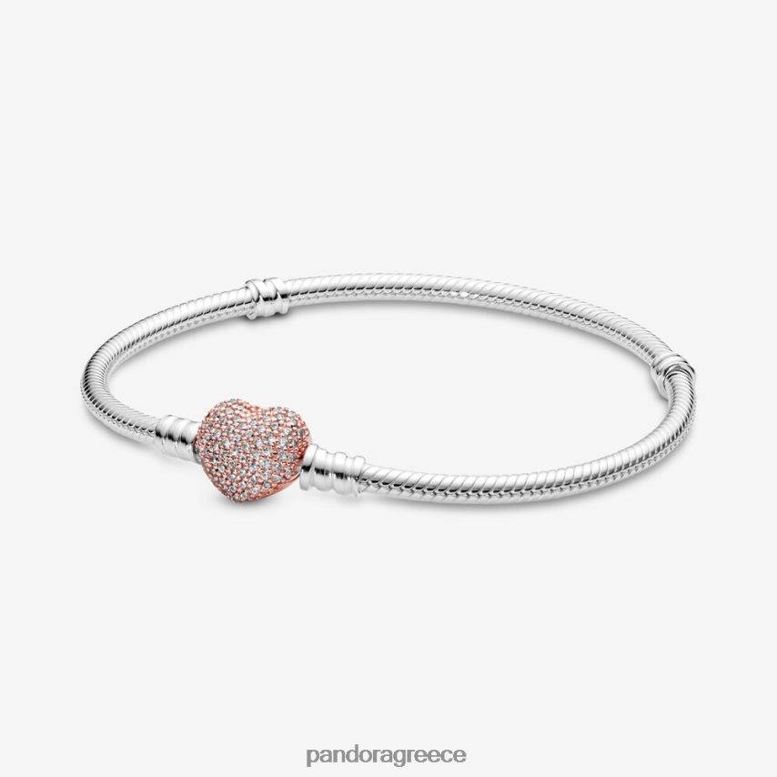 διχρωμία αξεσουάρ Pandora στιγμές στρώνω καρδιά κούμπωμα φίδι αλυσίδα βραχιόλι 4JZJZH366