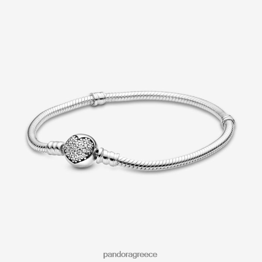 ασήμι στερλίνα αξεσουάρ Pandora Στιγμές αστραφτερή καρδιά κούμπωμα φίδι αλυσίδα βραχιόλι 4JZJZH397