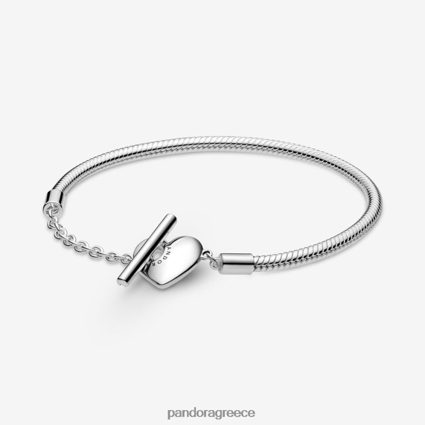 ασήμι στερλίνα αξεσουάρ Pandora Στιγμές καρδιά t-bar βραχιόλι με αλυσίδα φιδιού 4JZJZH347