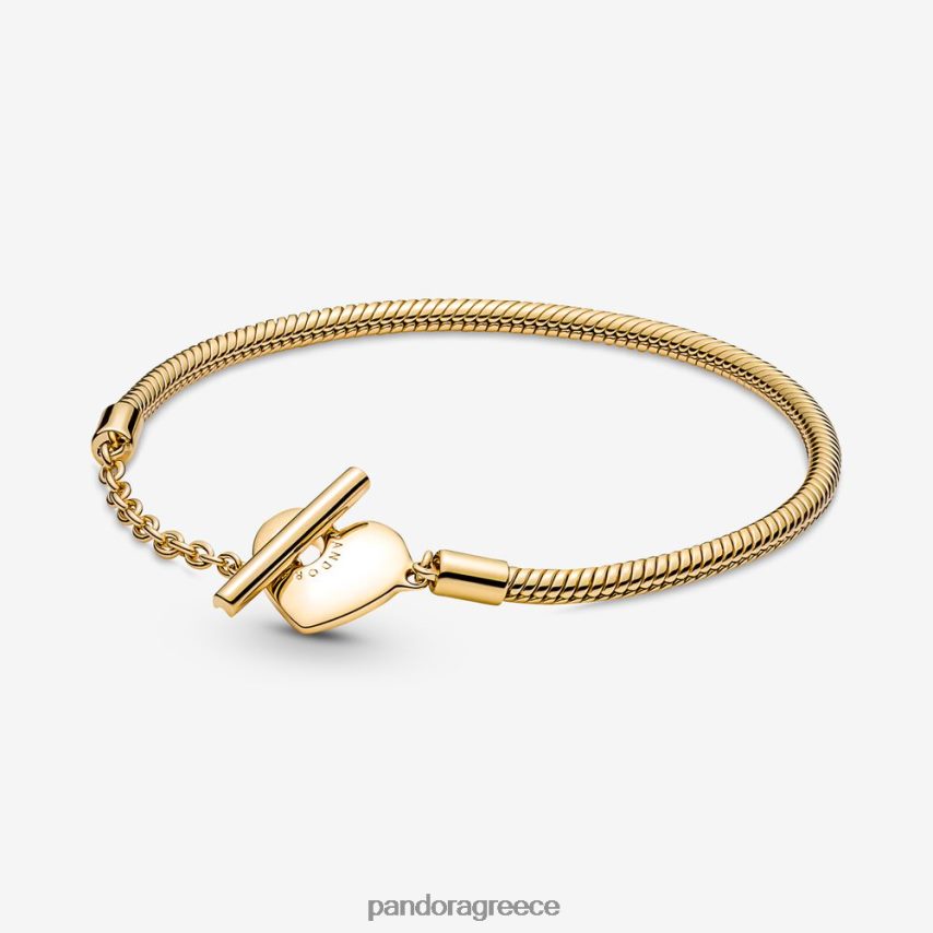 επίχρυσο αξεσουάρ Pandora Στιγμές καρδιά t-bar βραχιόλι με αλυσίδα φιδιού 4JZJZH349