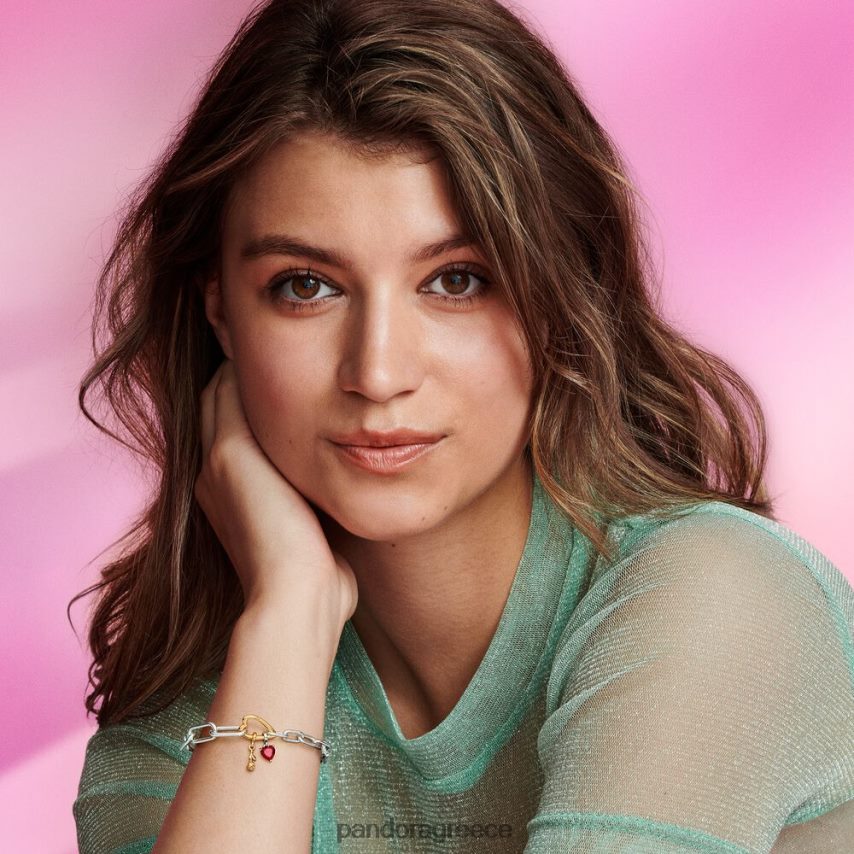 διχρωμία αξεσουάρ Pandora βραχιόλι με αλυσίδα με κρίκο καρδιάς 4JZJZH479